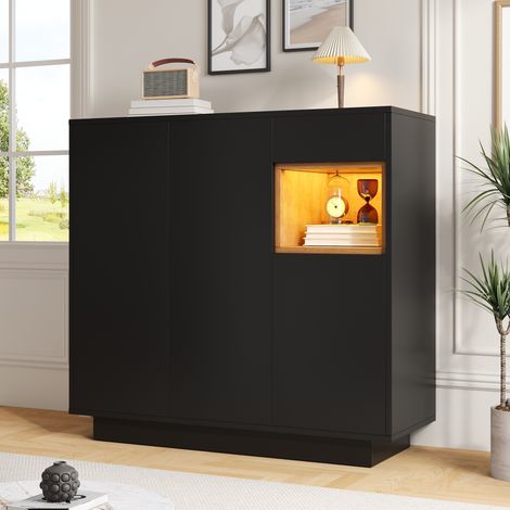 Schuhschrank, 105 x 39,5 x 100,5 cm, modern, mit 1 LED-Fach, verstellbaren Einlegeböden, für Flur, Schlafzimmer, schwarz