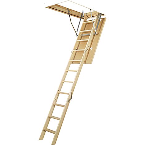 Matisère – Échelle escamotable en bois pour accès grenier – Trémie 70 x 120cm – Hauteur réglable 2.32 à 2.80m – Marches antidérapantes – LWS701202 (1/5)