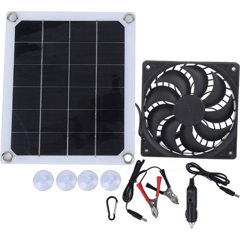 Ventilador extractor portátil con panel solar de 10 W para carga de coche en exteriores, fuente de alimentación de 5 V CC -Crezuo
