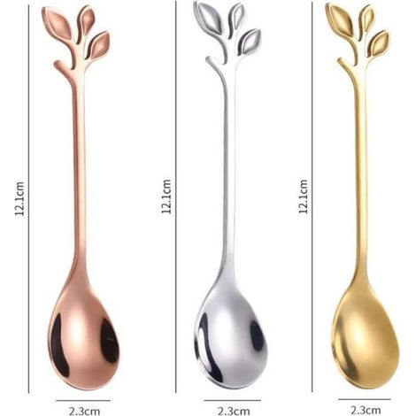 Cuillère en Forme de Feuille, 9 Pièces Cuillère à Thé en Acier Inoxydable, Voyage Fourchette Cuillère Couteau Inoxydable, Cuillère à (1/4)