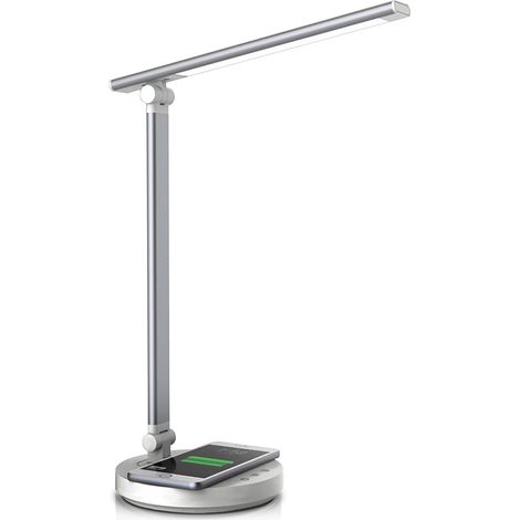 Lampe de bureau LED à intensité variable avec charge sans fil 10 W, lampe de bureau, lampe de lecture, lampe de nuit, fonction de charge USB, fonction mémoire, contrôle sensible, 6000 K (1/5)