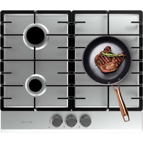 Cecotec Placa de Gas Bolero Squad GN 3200F Inox. 6,25 kW, 3 Fuegos para Gas Natural, Acero Inoxidable, Parrillas Completas