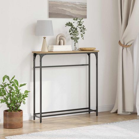 Table console industrielle avec rangement, bois d’ingénierie, chêne artisanal, 75 x 19,5 x 75 cm - PANGIVO (1/5)