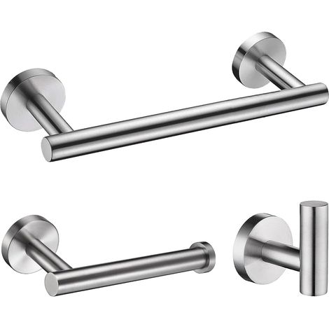 3-teiliges Badezimmer-Accessoire-Set, gebürsteter silberner SUS304-Edelstahl-Badezimmerarmatur, Wandmontage - inklusive Handtuchhalter, Toilettenpapierhalter sowie Bademantel- und Handtuchhaken.