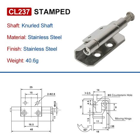 (CL237-304-CYX-GHG-6PCS)CL237 Charnière d'armoire pour équipement industriel DB237, charnière invisible soudée de type carte moulée en acier inoxydable 304 de précision (1/5)