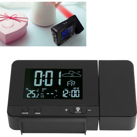 Projektorwecker mit kabellosem Thermometer, Hygrometer und Außensensor – Schwarzes ABS – Abmessungen 85 x 135 x 30 mm (1/5)