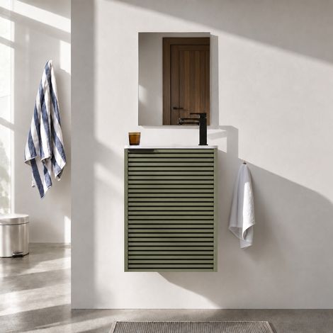 ensemble meuble lave mains cranté vert et noir 40x50x22 cm - vasque et miroir - malo (1/5)