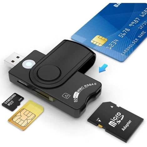 4 en 1 Lecteur Carte SIM,Micro SD Puce pour DOD Accès Commun CAC/SIM/ID/IC Banque, Compatible avec Windows/Vista (1/4)