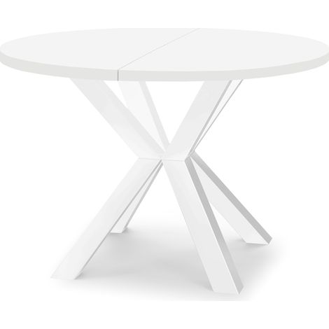 Table de salle à manger ronde extensible RAL avec pieds en bois, style loft, industriel, diamètre : 110 / 160 cm, couleur : blanc (1/4)