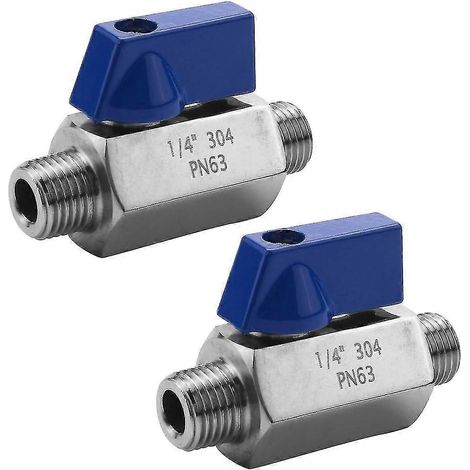 2x Vanne à bille en acier inoxydable - Mini vanne à bille mâle 1/4 pouce NPT (1/4 pouce mâle et mâle) (1/5)