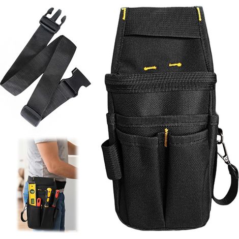 Sac à outils avec ceinture, sac polyvalent en tissu Oxford 600D, organisateur réglable pour électriciens, charpentiers et techniciens (Noir, 26138cm) (1/5)
