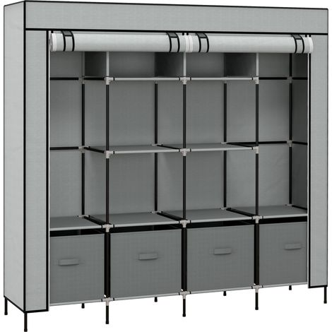 Armoire dressing portable en tissu gris foncé avec 2 barres et 4 tiroirs (1/5)