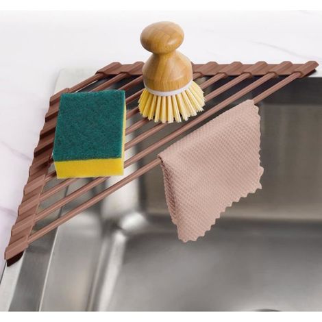 Égouttoir À Vaisselle - Triangulaire - Pour Angle D'évier - En Fer Et Silicone Alimentaire - 40,9 x 16 x 1 cm - 1 Pièce (1/4)