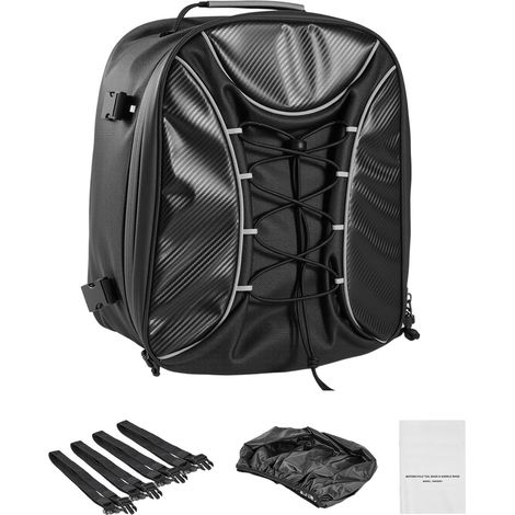 Erweiterbare Motorradsatteltasche (22–34 l), wasserdichte Hecktasche mit Regenhülle, Aufbewahrungsmöglichkeit für Outdoor-Sportmotorräder, Rucksack und Packtasche mit Gurten, Tasche und elastischem Ko (1/5)