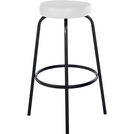 Sgabello da bar con poggiapiedi in PVC bianco base in metallo nero opaco a quattro gambe 100005806