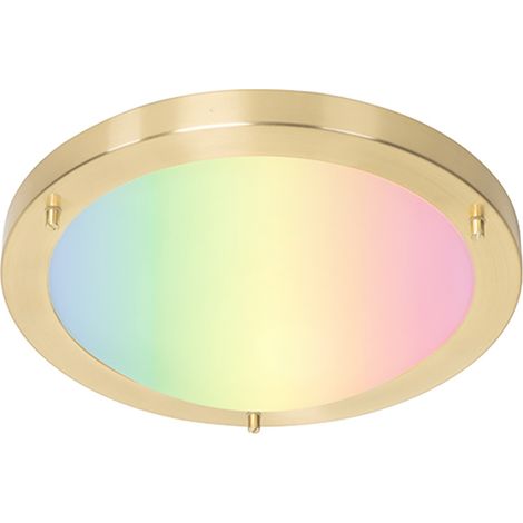 QAZQA Moderno Plafón de techo inteligente dorado 31 cm IP44 con WiFi A60 - Yuma Acero /Vidrio Redonda Adecuado para LED Max. 1 x 8.5 Watt