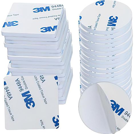 Cinta adhesiva de doble cara extrafuerte, resistente, de espuma para el hogar, la oficina, decoración y para colgar cuadros sin taladrar. 20 unidades cuadradas de 30 x 30 mm y 20 unidades redondas de 