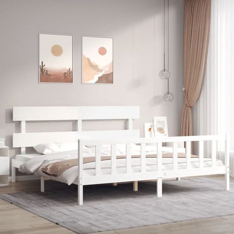 vidaXL Bed Frame without Mattress White Super King Size Solid Wood Pine (1/5)