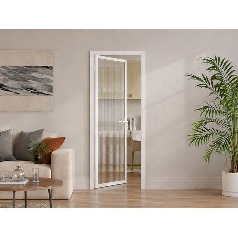 Bloc porte réversible en aluminium et verre trempé texturé - H204 x L73 cm - Blanc - LOXTON