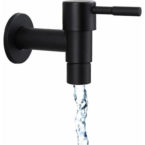 1 robinet mural rapide, noir, acier inoxydable, filetage mâle G1/2, sortie nid d'abeille, pour jardin, machine à laver et salle de bain (1/4)