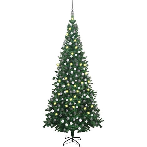Künstlicher Weihnachtsbaum mit Beleuchtung Kugeln L 240 cm Grün