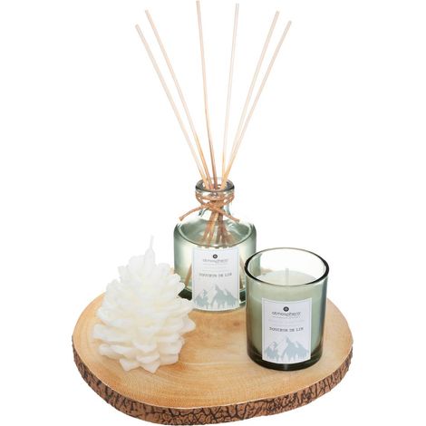 Coffret Senteur sur plateau Diffuseur de parfum avec bâtonnets et 2 Bougies - Atmosphera (1/5)