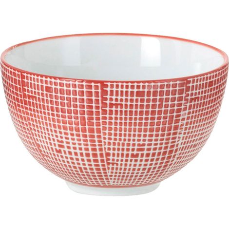 Bol rouge à quadrillage blanc en porcelaine