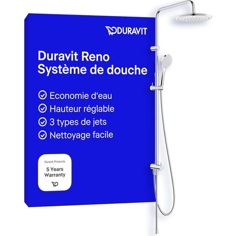 Colonne de douche économique, ensemble sans mitigeur avec pommeau pluie Ø25 cm, douchette à main 3 jets, barre réglable, kit de douche idéal rénovation, chromé (1/5)
