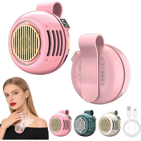 2-Pack Portable Bladeless Clip-On Fan, USB Rechargeable 360° Rotating Fan with 3 Speeds for Travel & Outdoor Use,Pink (1/5)