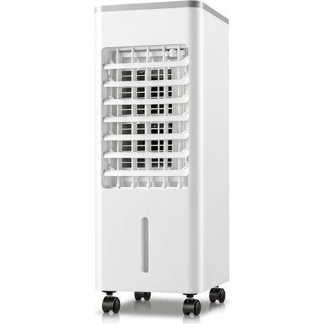 Rafraîchisseur d'air sur roulettes avec télécommande, ventilateur refroidisseur à eau 3 vitesses, oscillation, minuterie 8 h, réservoir 4,1-6 L, ions négatifs, ventilateur mobile, Blanc