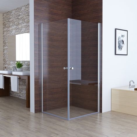 MIQU Duschkabine Eckeinstieg mit 180° Doppel Schwingtür, Pendeltür Duschwand ESG Glas Rahmenlos Duschabtrennung, Komplett Dusche Höhe 185cm ohne Duschwanne, 100x90 cm