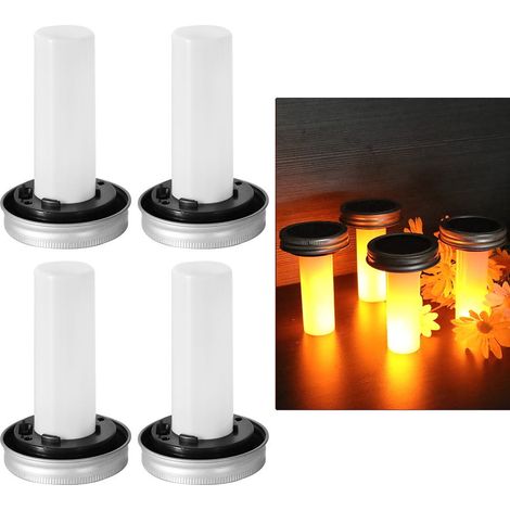Couvercle Solaire Pour Bocal - LED Blanc Chaud - Capteur Automatique Crépuscule - Adapté Bocaux Bouche Standard - Lot De 4 (1/5)