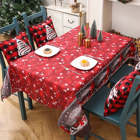 Nappe De Noel - Rectangulaire 180 x 150 cm - Rouge - Lavable En Machine - Pour Decoration De Table De Fete (1/5)