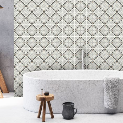 Sticker Mural Carrelage adhésif Cuisine Salle de Bain - 60 STICKERS CARREAUX DE CIMENT AZULEJOS BRANCA - 60stickers15x15cm (1/5)
