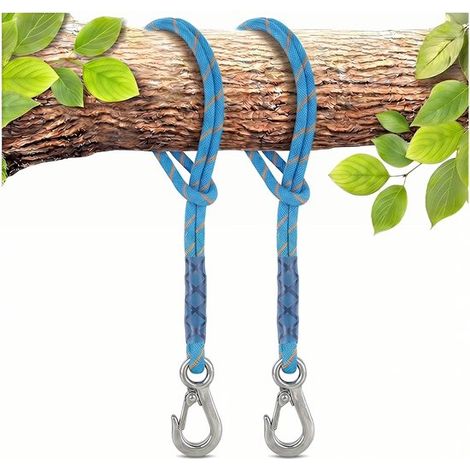Set di fissaggio per amaca da albero - 2 cinghie regolabili con moschettoni - 60 cm - Adatto per altalene e amache - Blu (1/5)