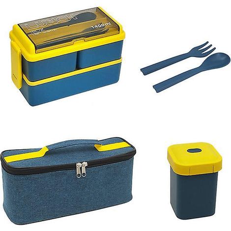 bote Lunch 3 Compartiments De 1400 Ml - 2 Petites Botes Collation + 1 Gobelet Soupe Avec Sac Isotherme Et Ustensiles, Bote De Continuation De (1/5)