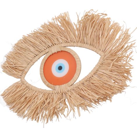 Décoration murale tissée œil, résistante aux intempéries, élégante et vive, en paille tressée orange pour salon et chambre. (1/5)