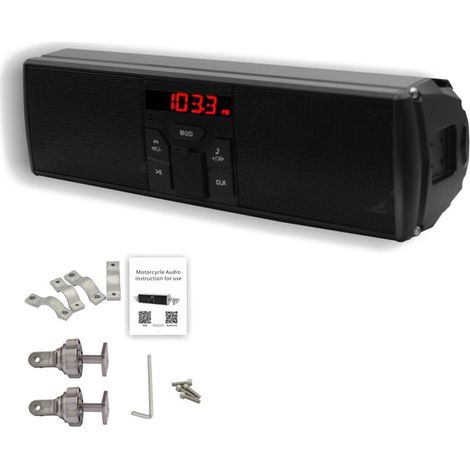Amplificateur Moto Stéréo Bluetooth avec Alarme Antivol, Écran LED, Appel Mains Libres, FM/USB/TF, Étanche, 12V, Noir (1/5)