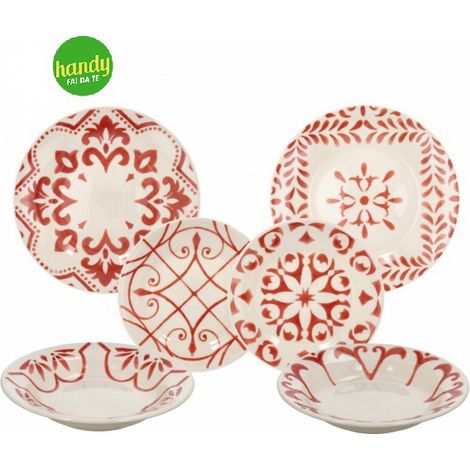 Servizio Piatti Tognana Vela Dahlia Rosso 18 Pezzi (1/4)