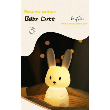 Veilleuse bébé lapin avec 7 modes d'éclairage  Contrôle tactile  Rechargeable par USB  Veilleuse idéale pour les chambres d'enfants, les cadeaux et les jouets [Efficacité énergétique certifiée E]