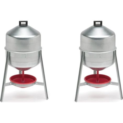 Lot de 2 Abreuvoirs poules et volailles métal galvanisé 30 L sur pieds (1/5)