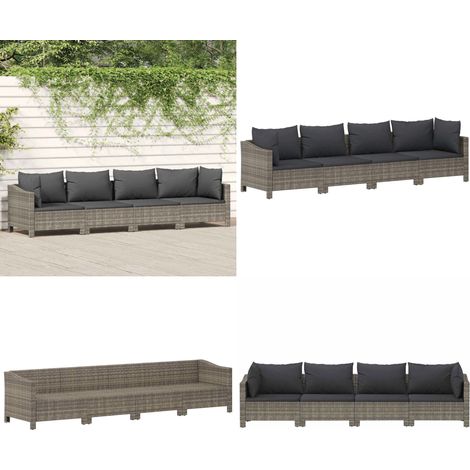 Salon de jardin 4 pcs avec coussins Gris Résine tressée - Salon De Jardin - Meuble De Jardin - Ensemble De Salon De Jardin - Résine Tressée - Mobilier Extérieur - Home & Living