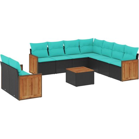 Maison Exclusive - 10-teiliges Gartensofa-Set mit Kissen, schwarz (1/5)
