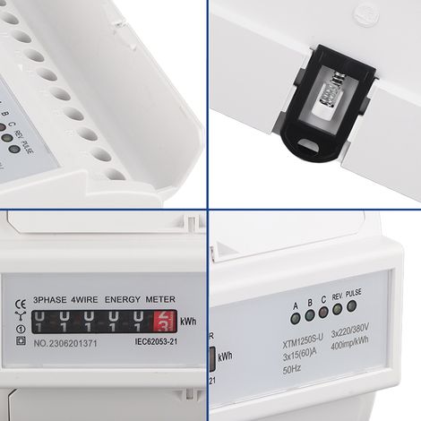 1 Stück digitaler 3-Phasen-4-Leiter-7-poliger DIN-Schienen-Stromzähler, elektronischer kWh-Zähler, 220 V/380 V, 15 (60) A (1/5)