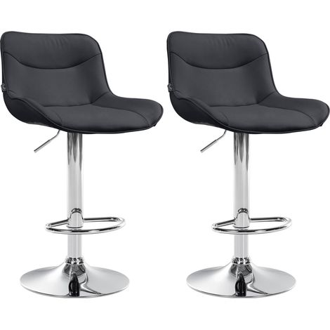 Lot de 2 tabourets de bar x1 avec coutures décoratives en PVC noir pied en trompette métal chromé 100004450 (1/5)