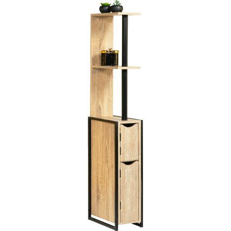 FACILITYS - Mueble WC efecto madera y metal tipo industrial, Para Baño, Negro