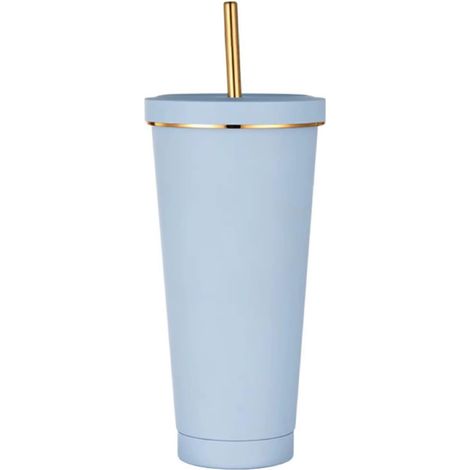 750ML Gobelet Isotherme Avec Paille et Couvercle, Tasse à café en Acier Inoxydable,Réutilisable Tasses Isothermes Pailles et Brosse Nettoyage,Tasse à Café pour Boissons Chaudes Glacées(Bleu) (1/5)