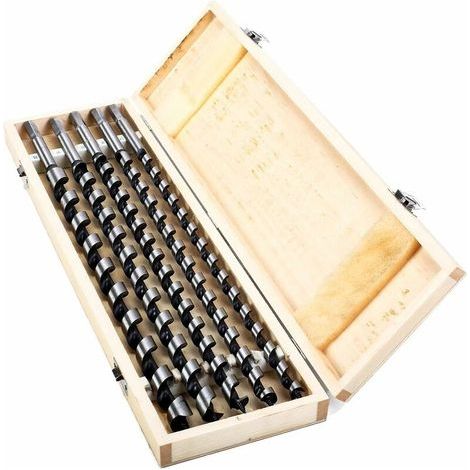Jeu de forets à bois long jeu de forets serpent 460mm 5 pièces dans coffret en bois foret à bois perceuse à poutre foret hélicoïdal jeu de forets Ø-12/14/16/18/20mm, Ensoleillé (1/5)