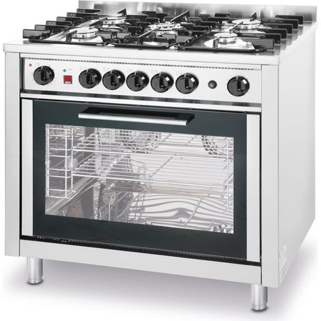 Cuisinière à gaz - 5 feux avec four électrique Kitchen Line Argent 230V/2900W - Hendi (1/2)