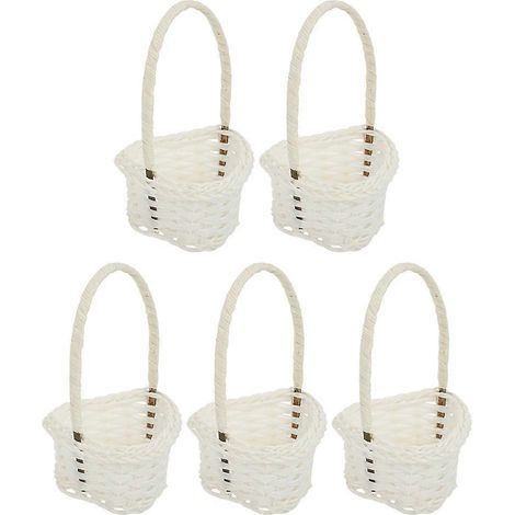 Set mit 5 Körben im Landhausstil aus synthetischem Rattan, kleine Blumen- und Obstkörbe – 9 x 15 cm – Weiß (1/4)